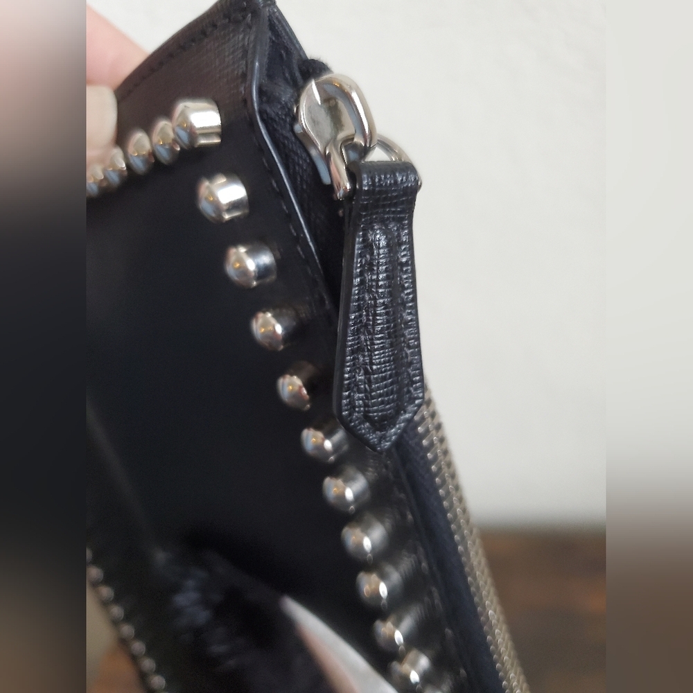 Fendi Black Leather Mink-Trimmed Silver Studded Karlito Pouch - Picture 7 of 12